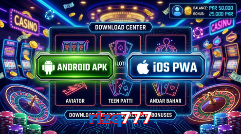 Main screen of Rizq777 download page for PK players